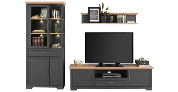 TV-ELEMENT Holzwerkstoff Eiche Artisan  - Graphitfarben/Eiche Artisan, ROMANTIK / LANDHAUS, Holzwerkstoff/Metall (193/54/51cm) - Hom`in