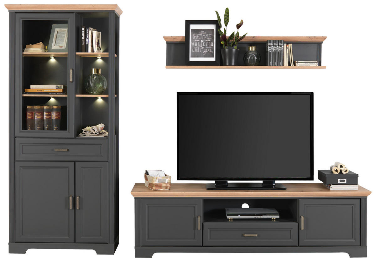 TV-ELEMENT - Graphitfarben/Eiche Artisan, ROMANTIK / LANDHAUS, Holzwerkstoff/Metall (193/54/51cm) - Hom`in