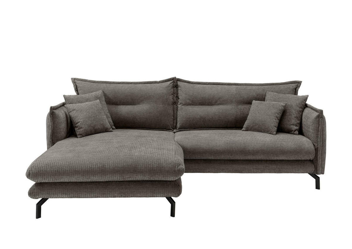 ECKSOFA Graubraun Velours  - Graubraun/Schwarz, Design, Textil/Metall (180/255cm) - Livetastic