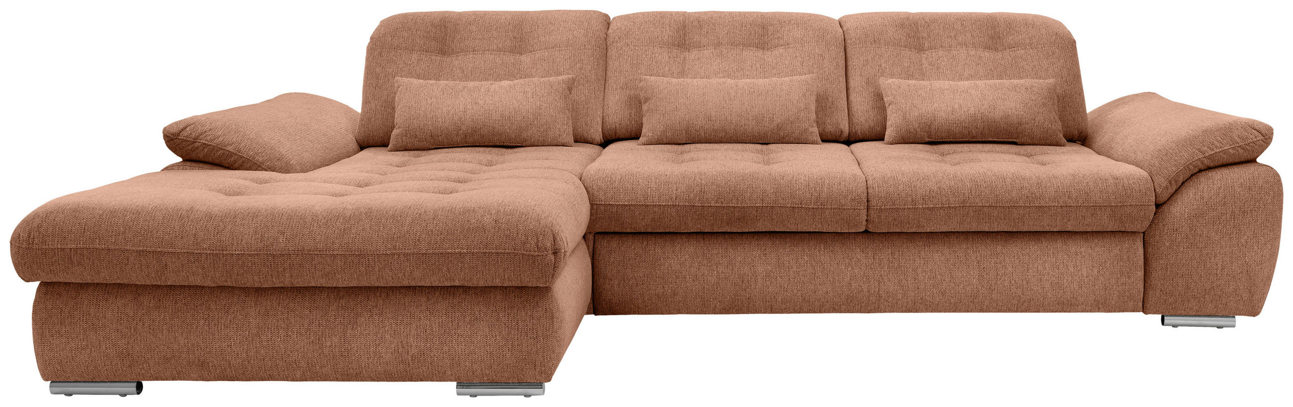 ECKSOFA Koralle Chenille  - Chromfarben/Koralle, MODERN, Textil/Metall (184/314cm) - Livetastic