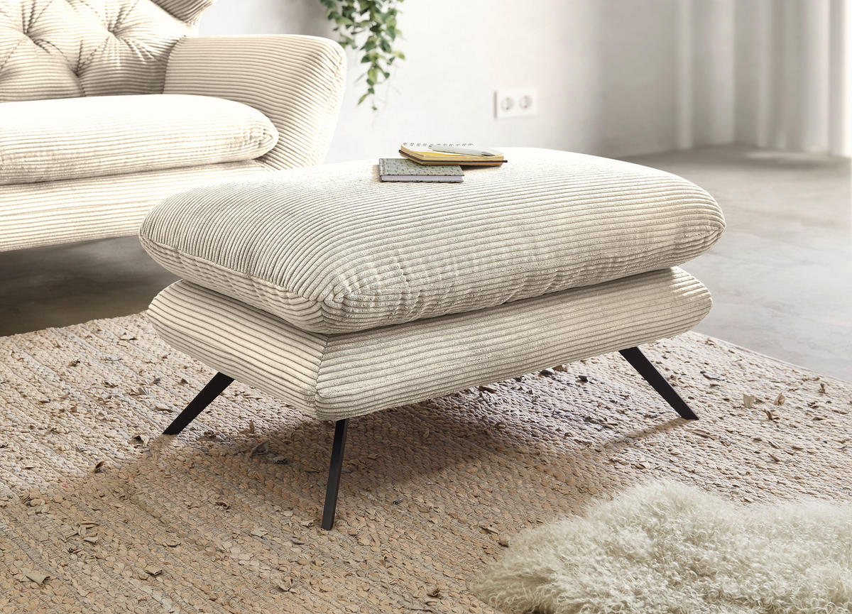HOCKER Cord Naturfarben  - Schwarz/Naturfarben, MODERN, Textil/Metall (90/45/60cm) - Pure Home Lifestyle