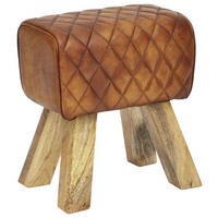 HOCKER Echtleder Braun  - Naturfarben/Braun, MODERN, Leder/Holz (40/48/27cm) - MID.YOU
