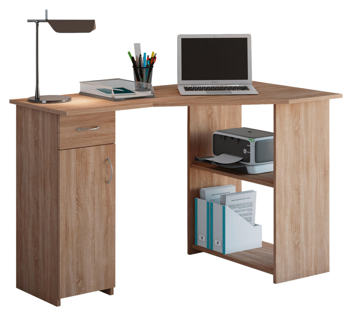 ECKSCHREIBTISCH 118/76/77 cm  in Eichefarben  - Edelstahlfarben/Eichefarben, KONVENTIONELL, Holzwerkstoff/Kunststoff (118/76/77cm) - MID.YOU