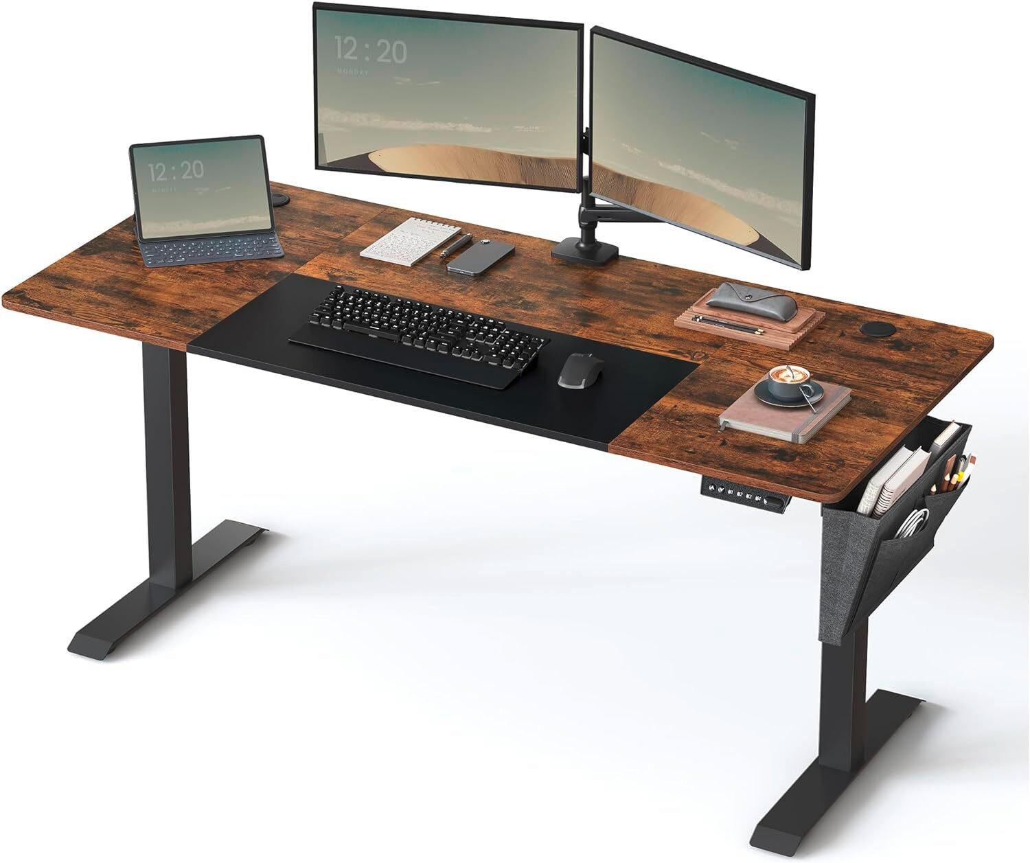 COMPUTERTISCH 160/70/72-120 cm Braun, Schwarz elektrisch höhenverstellbar  - Schwarz/Braun, Basics, Holzwerkstoff/Metall (160/70/72-120cm) - Boxxx