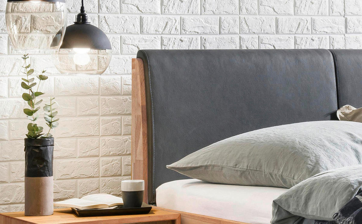 BETT 160/200 cm  in Kernbuche, Graubraun  - Anthrazit/Graubraun, Natur, Holz/Metall (160/200cm) - Hasena