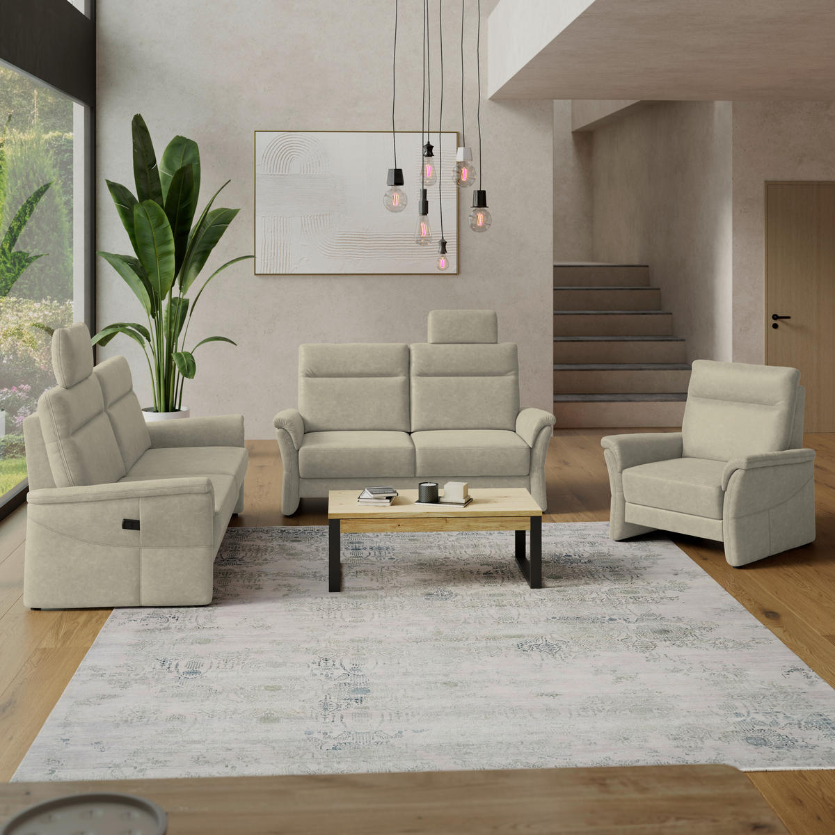 2,5-SITZER Mikrofaser Hellgrau  - Hellgrau/Schwarz, Konventionell, Kunststoff/Textil (170/99/91cm) - Elegando