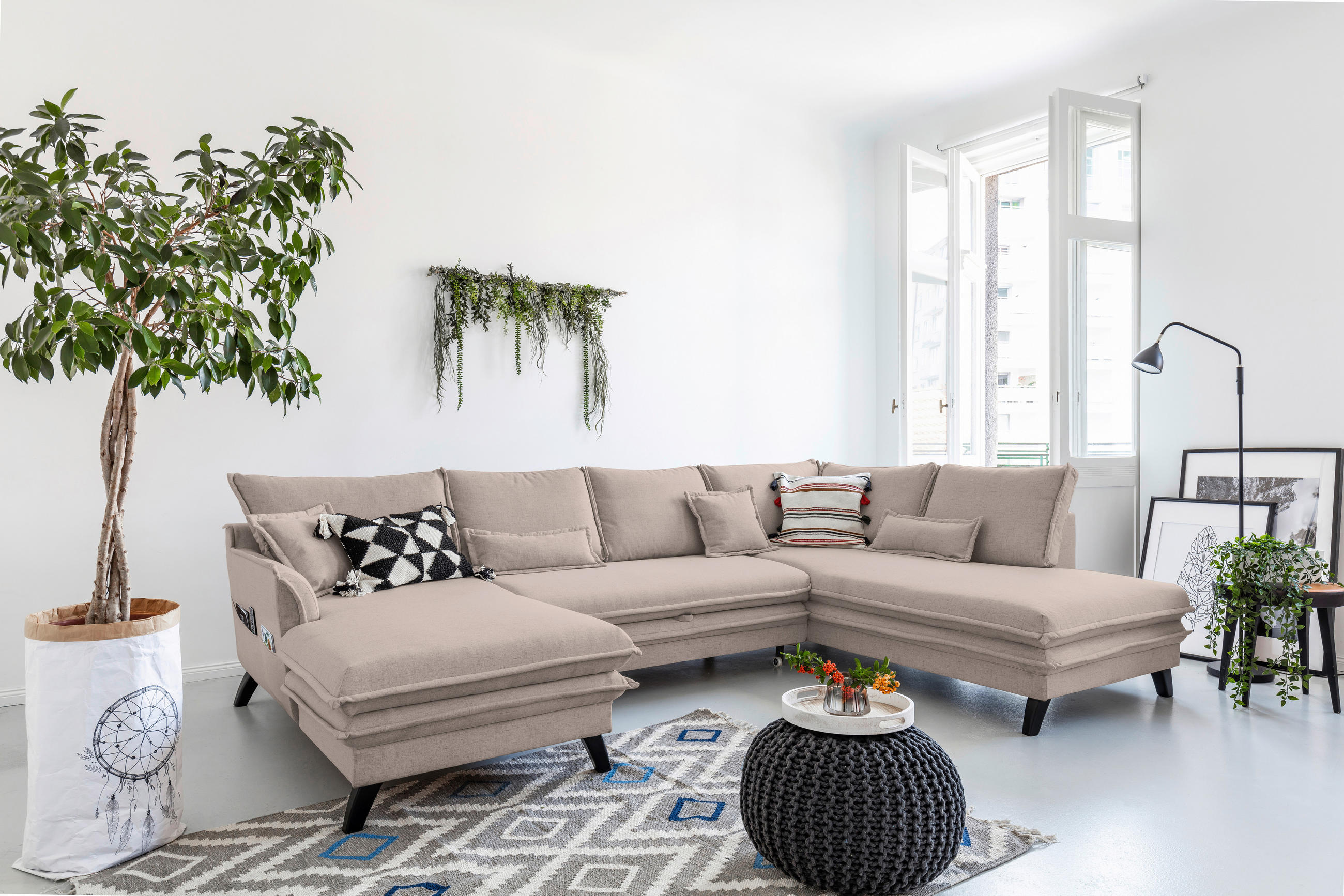 P & B SEDACÍ SOUPRAVA, textil, šedohnědá