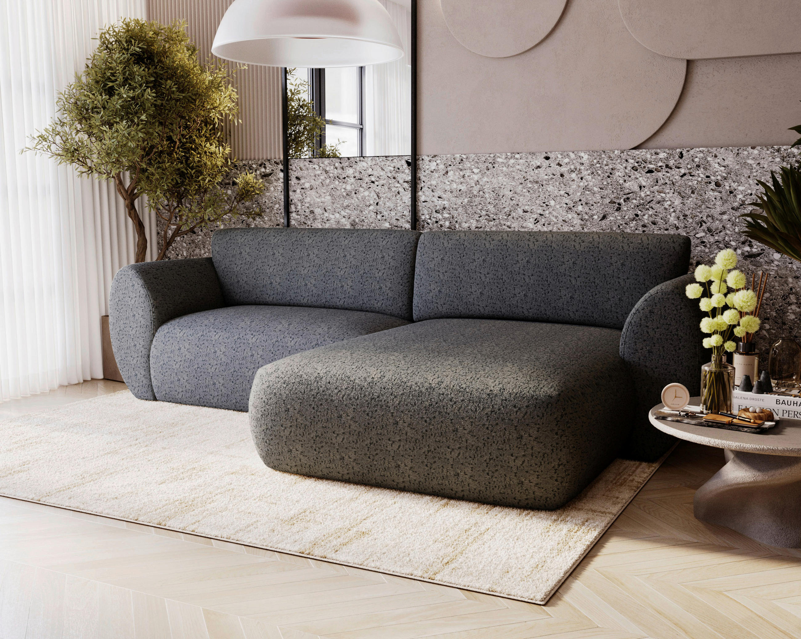 ECKSOFA SOLIS Grau Chenille  - Schwarz/Grau, Design, Kunststoff/Textil (288/170cm) - Livetastic