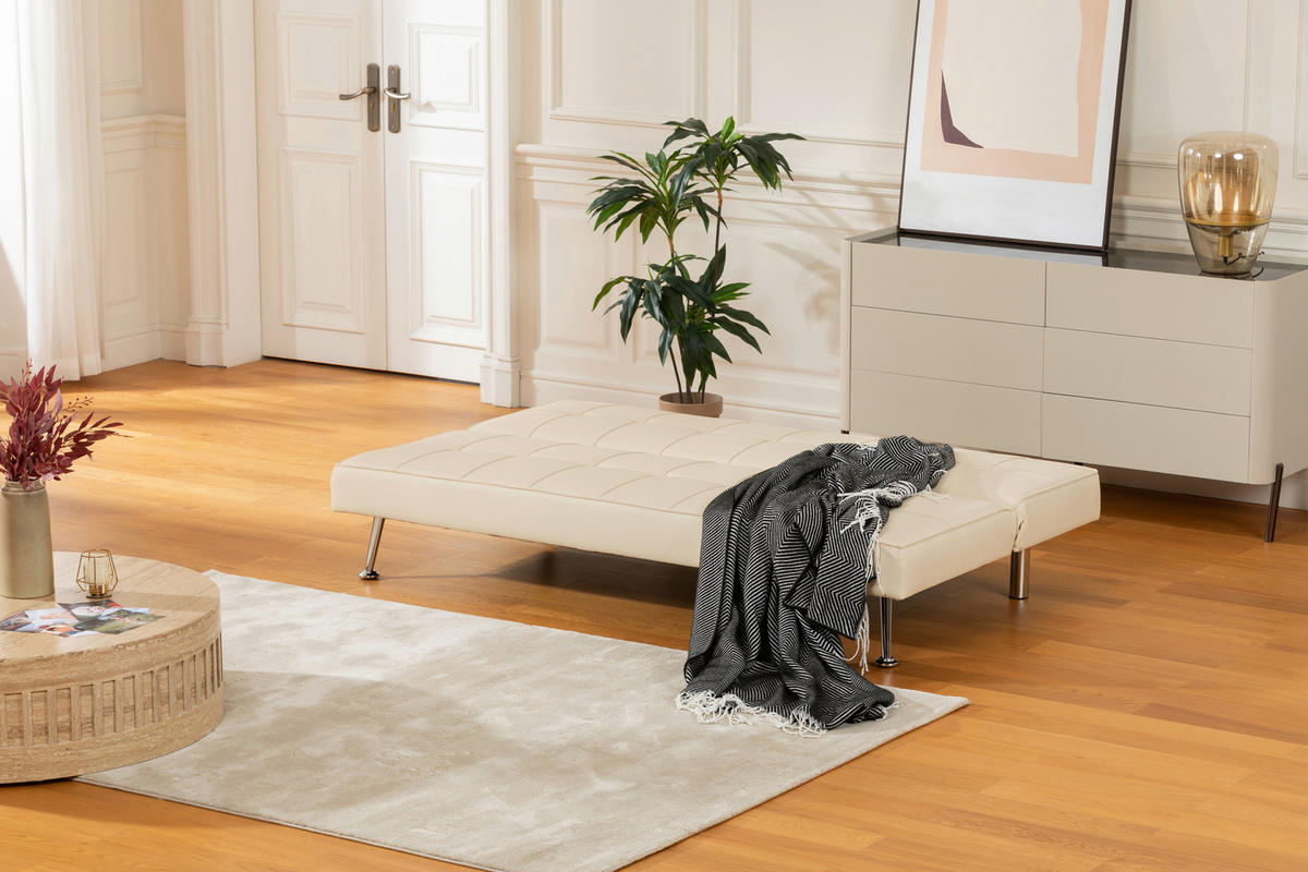 SCHLAFSOFA Lederlook Creme  - Silberfarben/Creme, Basics, Textil/Metall (179/74/91cm) - P & B