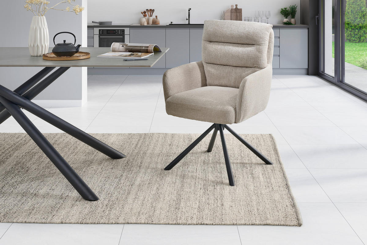 ARMLEHNSTUHL  Sitzfläche 180° drehbar Webstoff  - Beige/Schwarz, MODERN, Textil/Metall (57/95/65cm) - MID.YOU