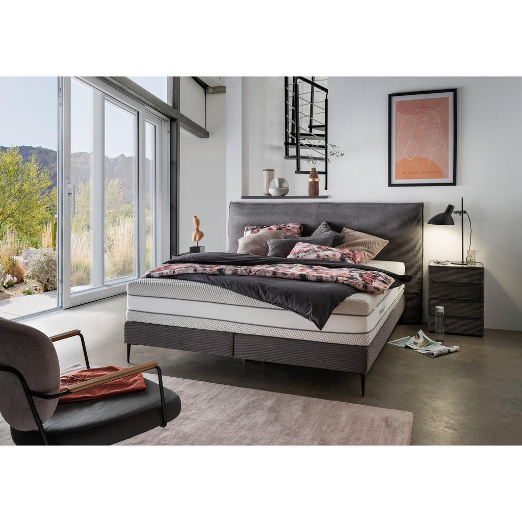 Thumbnail - Beldomo - Sleep Boxspringbett, Anthrazit, Textil, H2 + H3, Höhe ca. 30 cm, 180x200 cm, Goldenes M, Made in EU, Stoffausw...