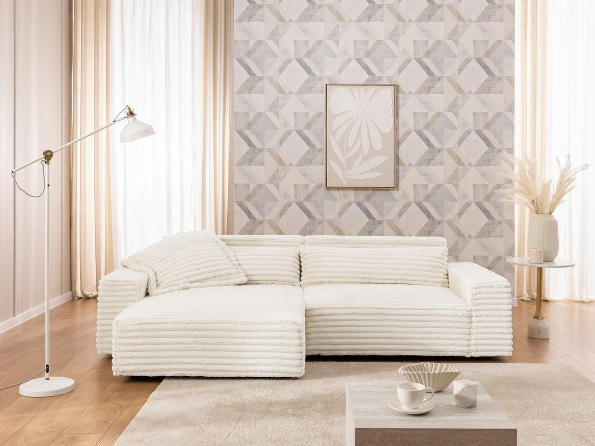 ECKSOFA Cord Beige  - Beige/Schwarz, Design, Kunststoff/Textil (251/142cm) - P & B