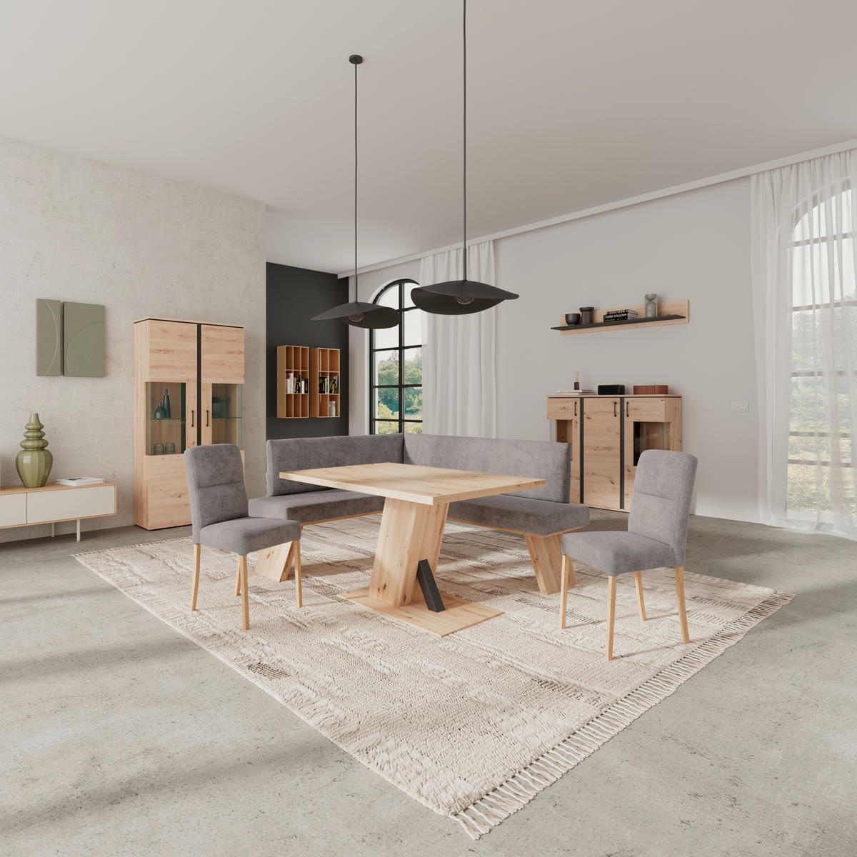 ECKBANK 150/185 cm Webstoff Grau   - Eichefarben/Grau, KONVENTIONELL, Textil (150/185cm) - Livetastic