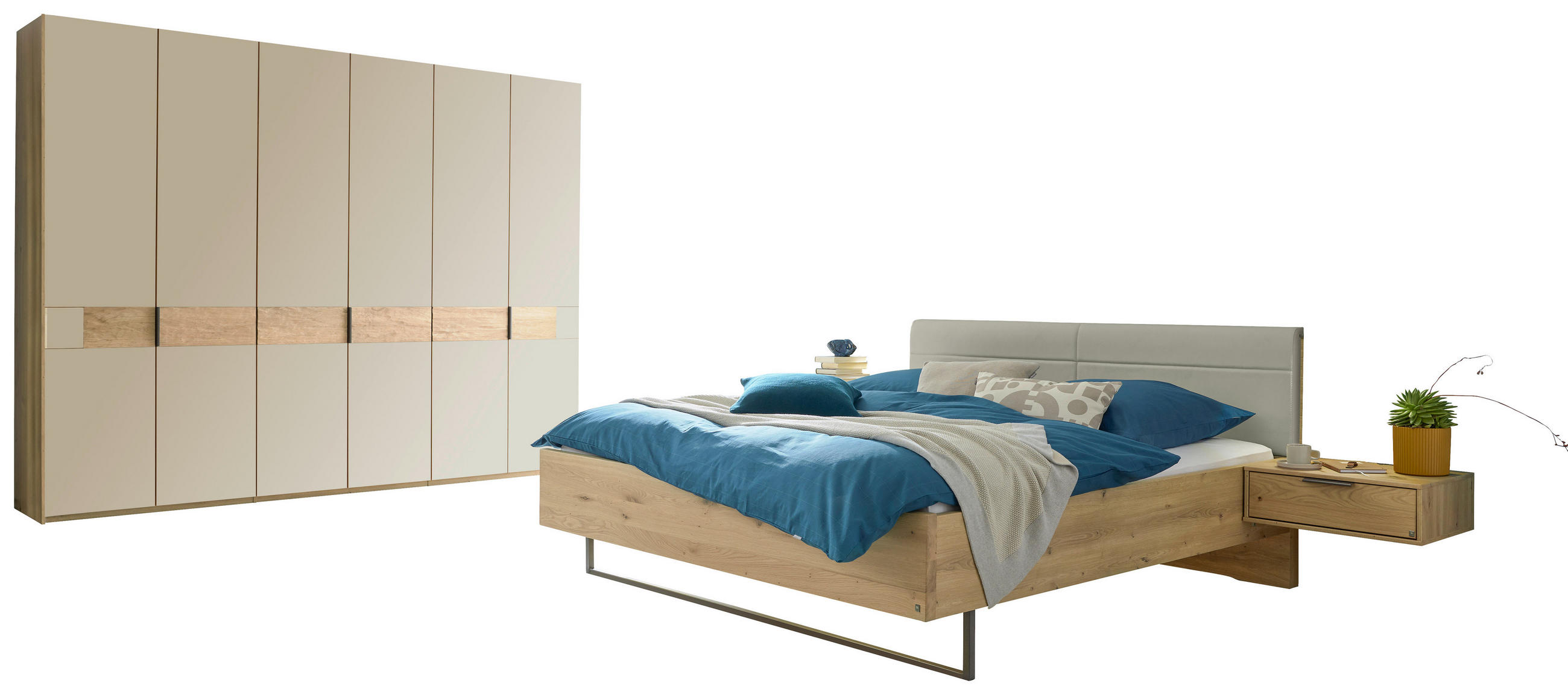 Musterring Schlafzimmer Champagner, Eiche Bianco 180x200 cm