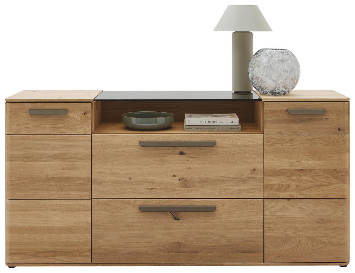 SIDEBOARD Wildeiche  181,9/89,4/45,2 cm  - Wildeiche/Schwarz, Natur, Glas/Holz (181,9/89,4/45,2cm) - Valnatura