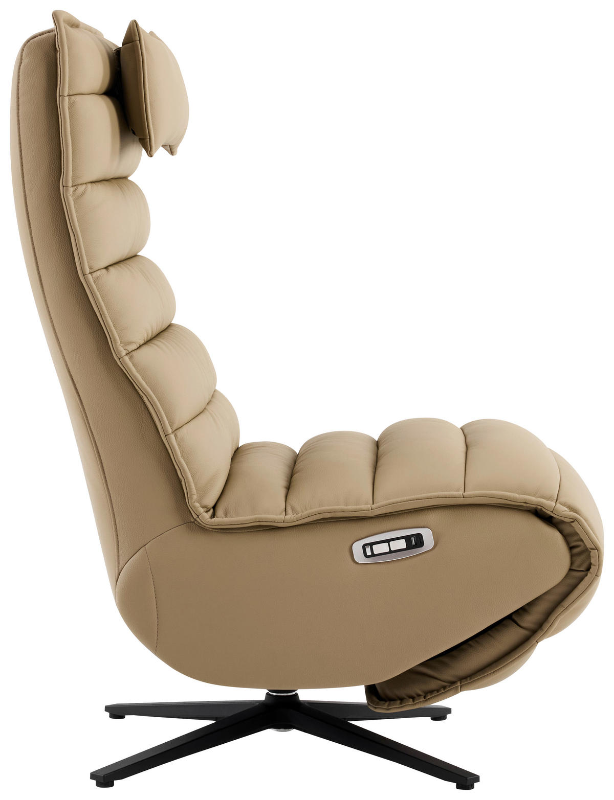RELAXSESSEL Lederlook Echtleder Relaxfunktion, Fußteilverstellung, Nackenkissen    - Taupe/Schwarz, Design, Leder/Textil (68/108/84cm) - Stylife