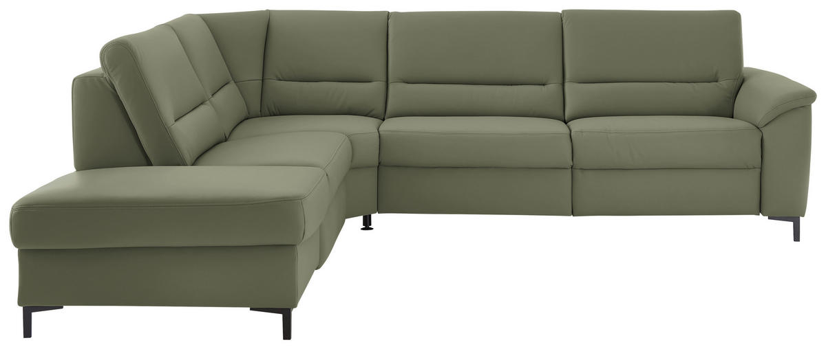ECKSOFA Echtleder Olivgrün  - Schwarz/Olivgrün, Konventionell, Leder/Metall (249/290cm) - Beldomo Premium