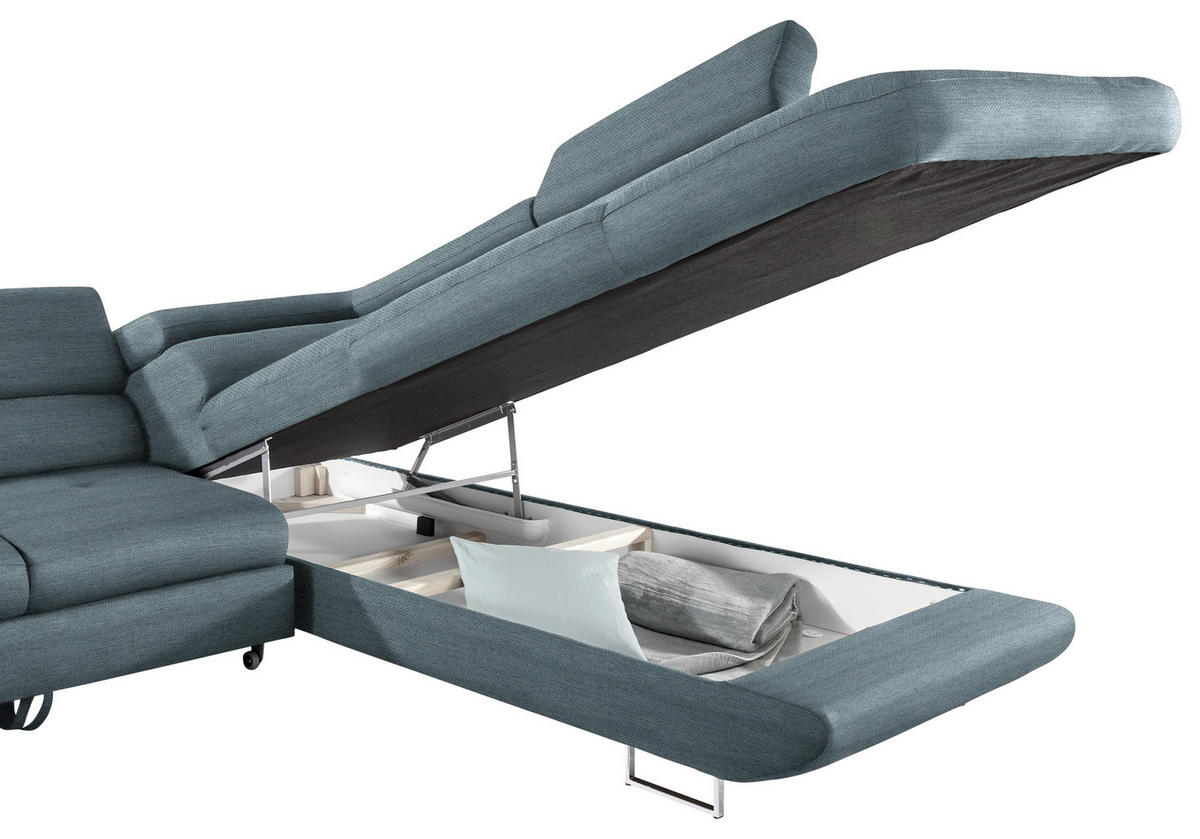 ECKSOFA in Webstoff Blaugrau  - Blaugrau, Design, Textil/Metall (280/235cm) - Hom`in