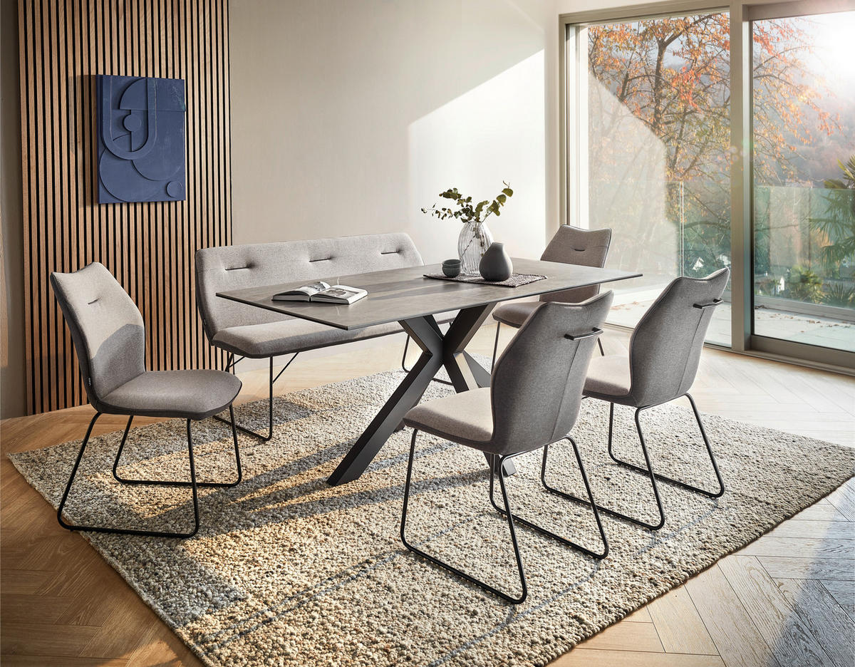 ESSTISCH in Metall, Glas, Keramik 180/90/76 cm  - Schwarz/Grau, Design, Glas/Keramik (180/90/76cm) - Novel