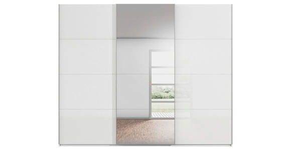 SCHWEBETÜRENSCHRANK 271/223/68 cm 3-türig Weiß Hochglanz, Weiß  - Weiß Hochglanz/Alufarben, Basics, Glas/Holzwerkstoff (271/223/68cm) - Novel