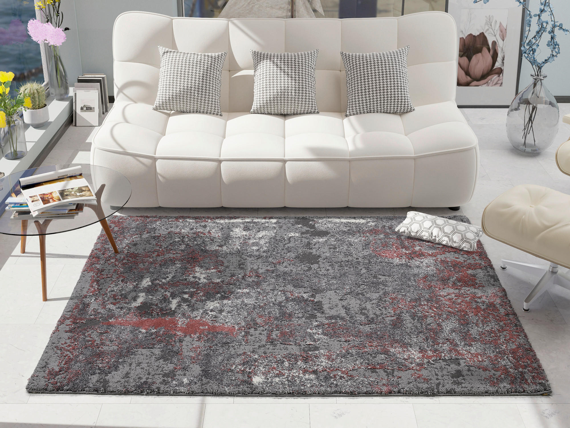 VINTAGE-TEPPICH 200/200 cm Timeline Quantum Grau, Hellrot  - Hellrot/Grau, Design, Textil (200/200cm) - Novel