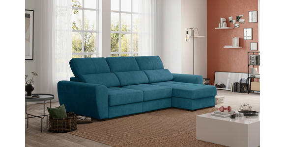 ECKSOFA in Mikrofaser Blau  - Blau/Schwarz, KONVENTIONELL, Kunststoff/Textil (285/177cm) - Carryhome