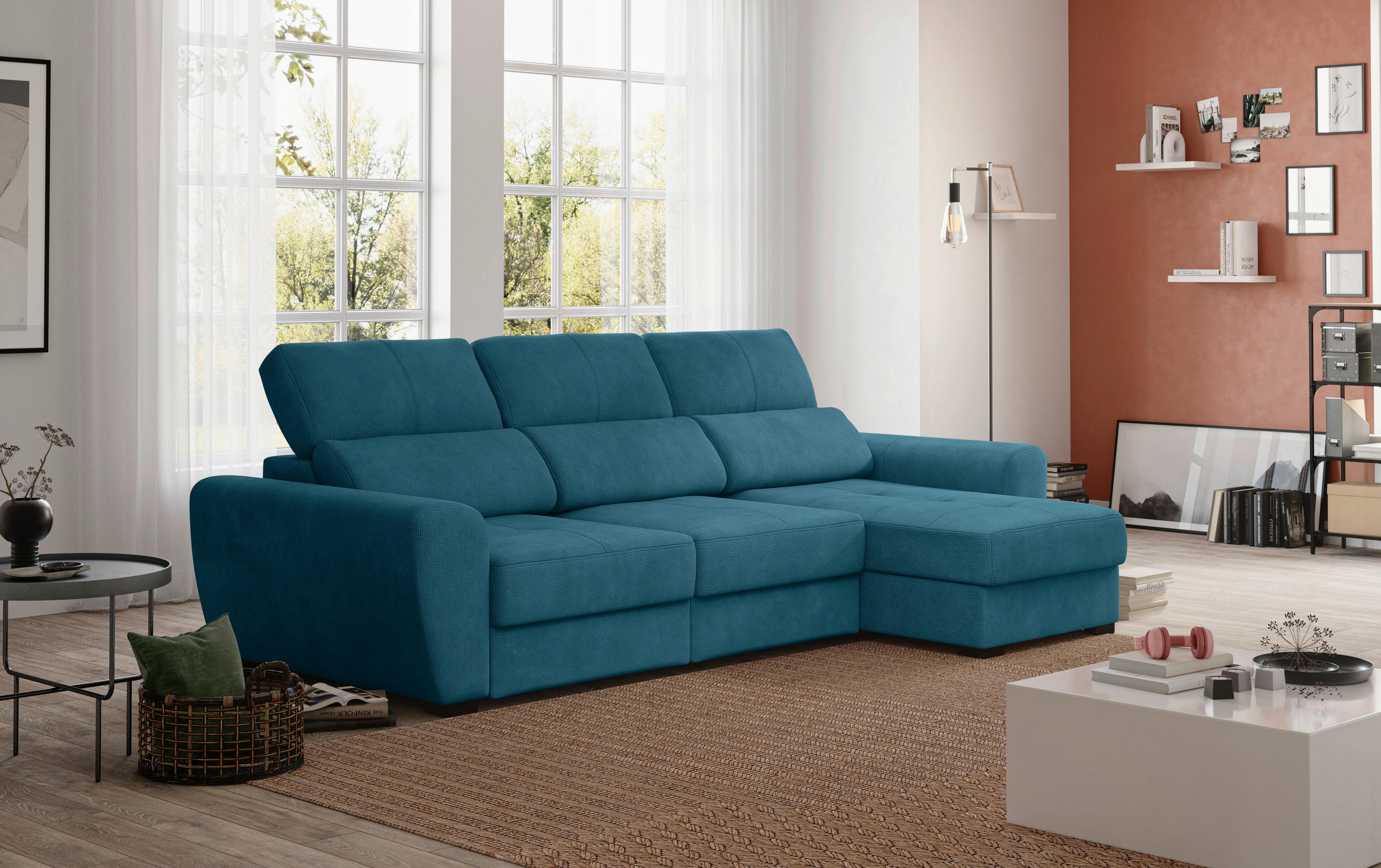ECKSOFA in Mikrofaser Blau  - Blau/Schwarz, Konventionell, Kunststoff/Textil (285/177cm) - MID.YOU