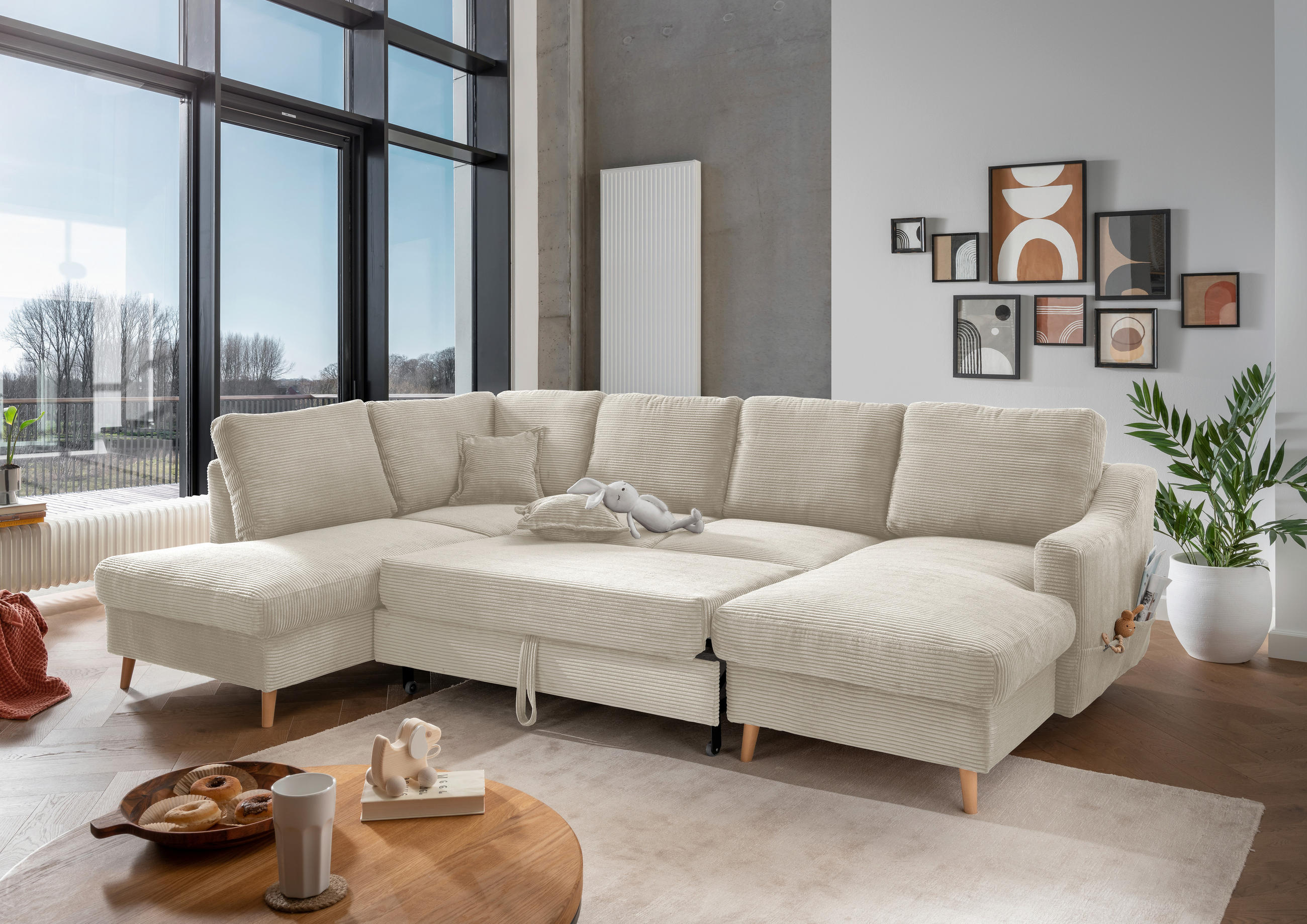 WOHNLANDSCHAFT in Cord Beige - Beige/Naturfarben, Konventionell, Holz/Textil (200/301/150cm) - P & B