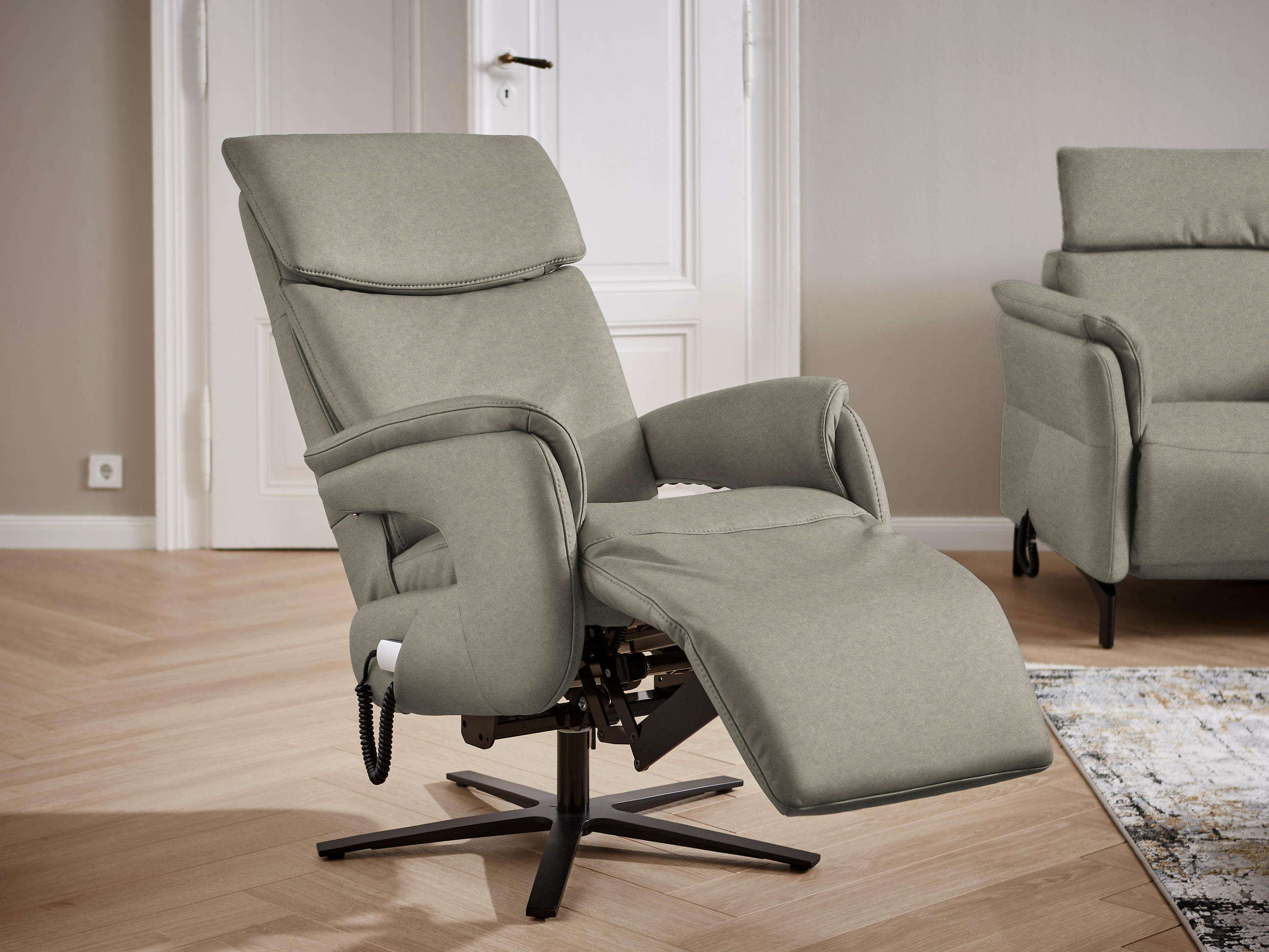 RELAXSESSEL in Leder Hellgrau  - Hellgrau/Schwarz, Design, Leder/Metall (70/117/85cm) - Dieter Knoll