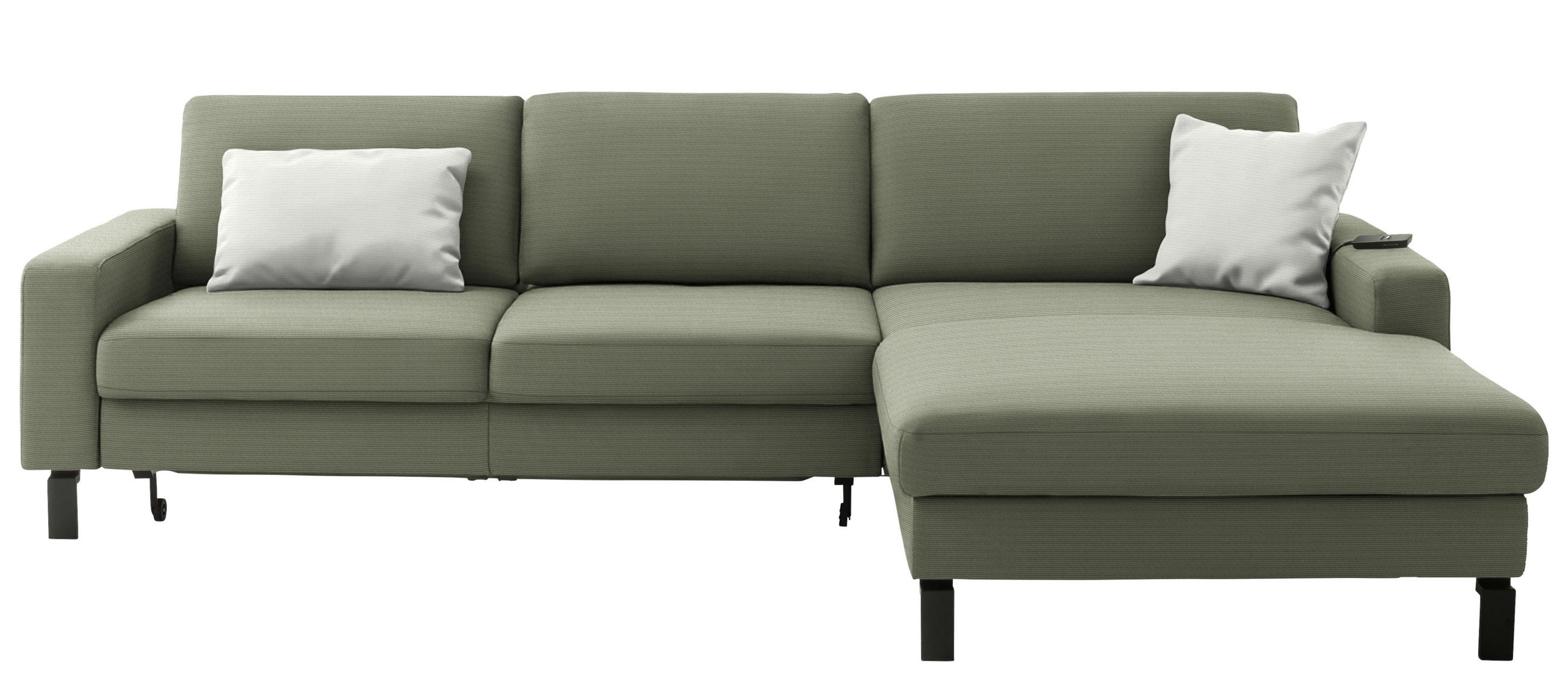 ECKSOFA Cord Olivgrün  - Schwarz/Olivgrün, Design, Textil/Metall (298/185cm) - Pure Home Lifestyle