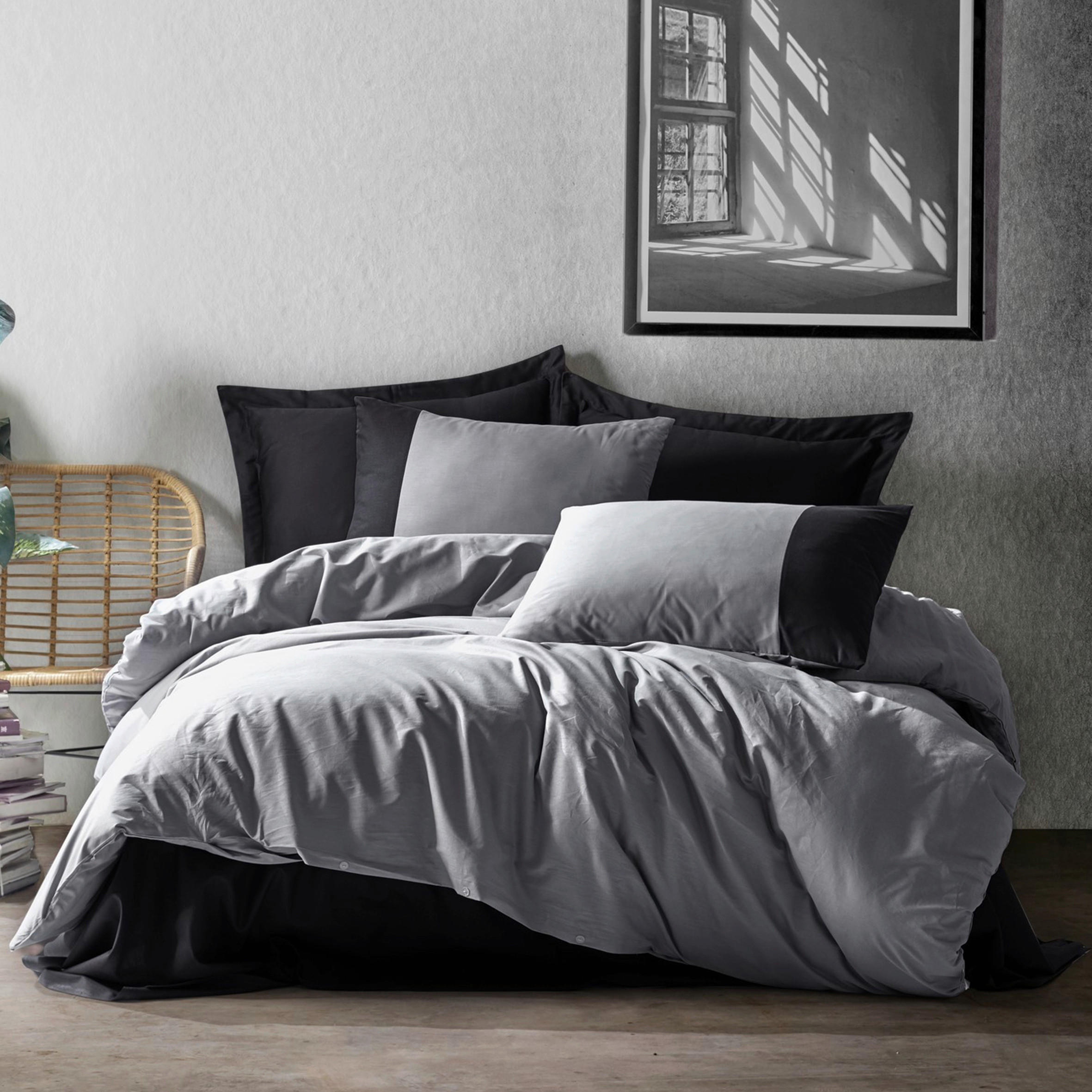 BETTWÄSCHE Renforcé 155/220 cm  - Schwarz/Grau, Basics, Textil (155/220cm)