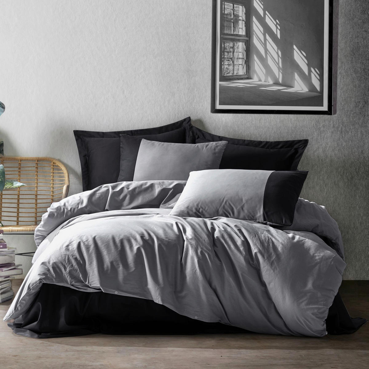 BETTWÄSCHE Renforcé 155/220 cm  - Schwarz/Grau, Basics, Textil (155/220cm)