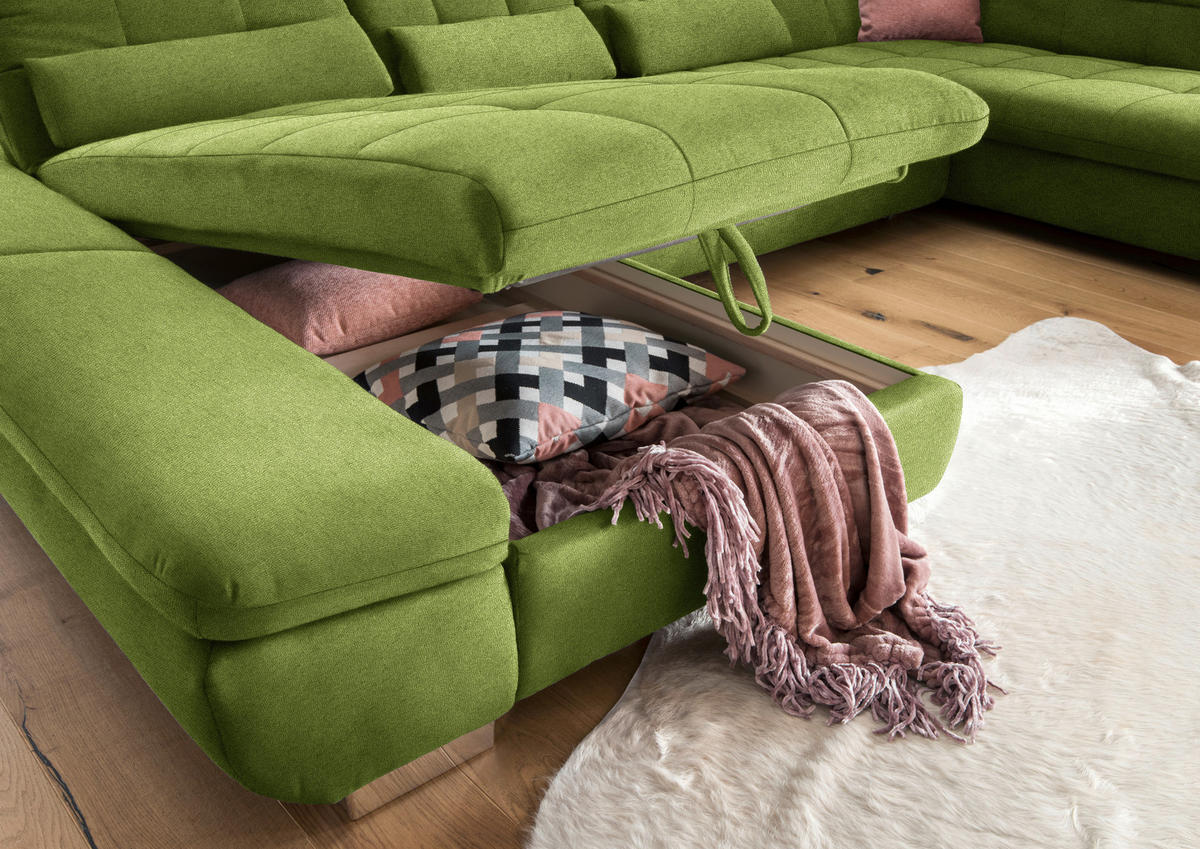 WOHNLANDSCHAFT in Mikrofaser Grün  - Chromfarben/Grün, Design, Kunststoff/Textil (204/350/211cm) - Xora