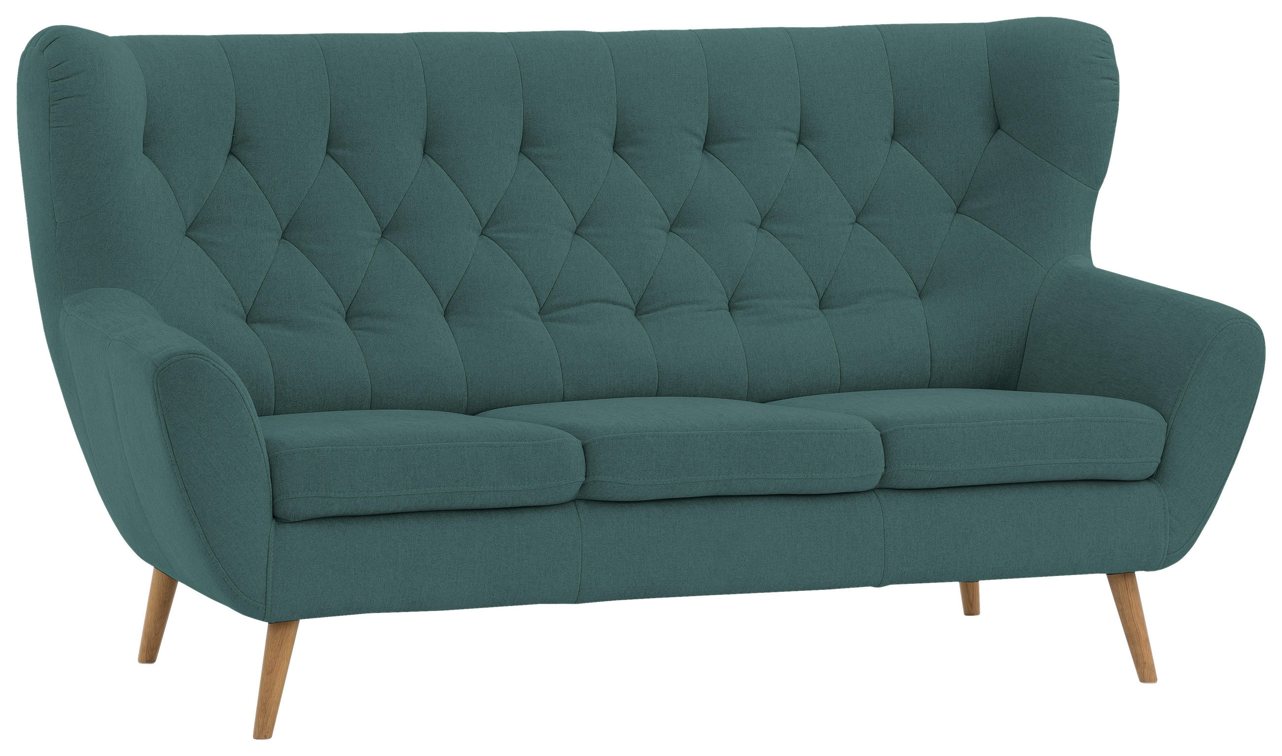 3-SITZER-SOFA in Flachgewebe Petrol  - Eichefarben/Beige, Design, Holz/Holzwerkstoff (188/104/92cm) - Stylife