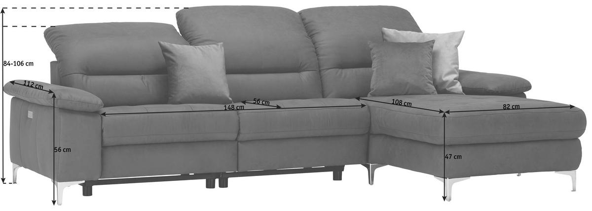 ECKSOFA Anthrazit Mikrofaser  - Chromfarben/Anthrazit, Design, Textil/Metall (280/184cm) - Pure Home Comfort