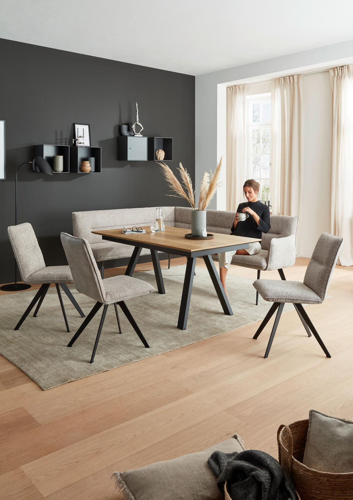 ESSTISCH rechteckig Anthrazit, Eichefarben  - Eichefarben/Anthrazit, Design, Holzwerkstoff/Metall (160/90/75cm) - Venjakob