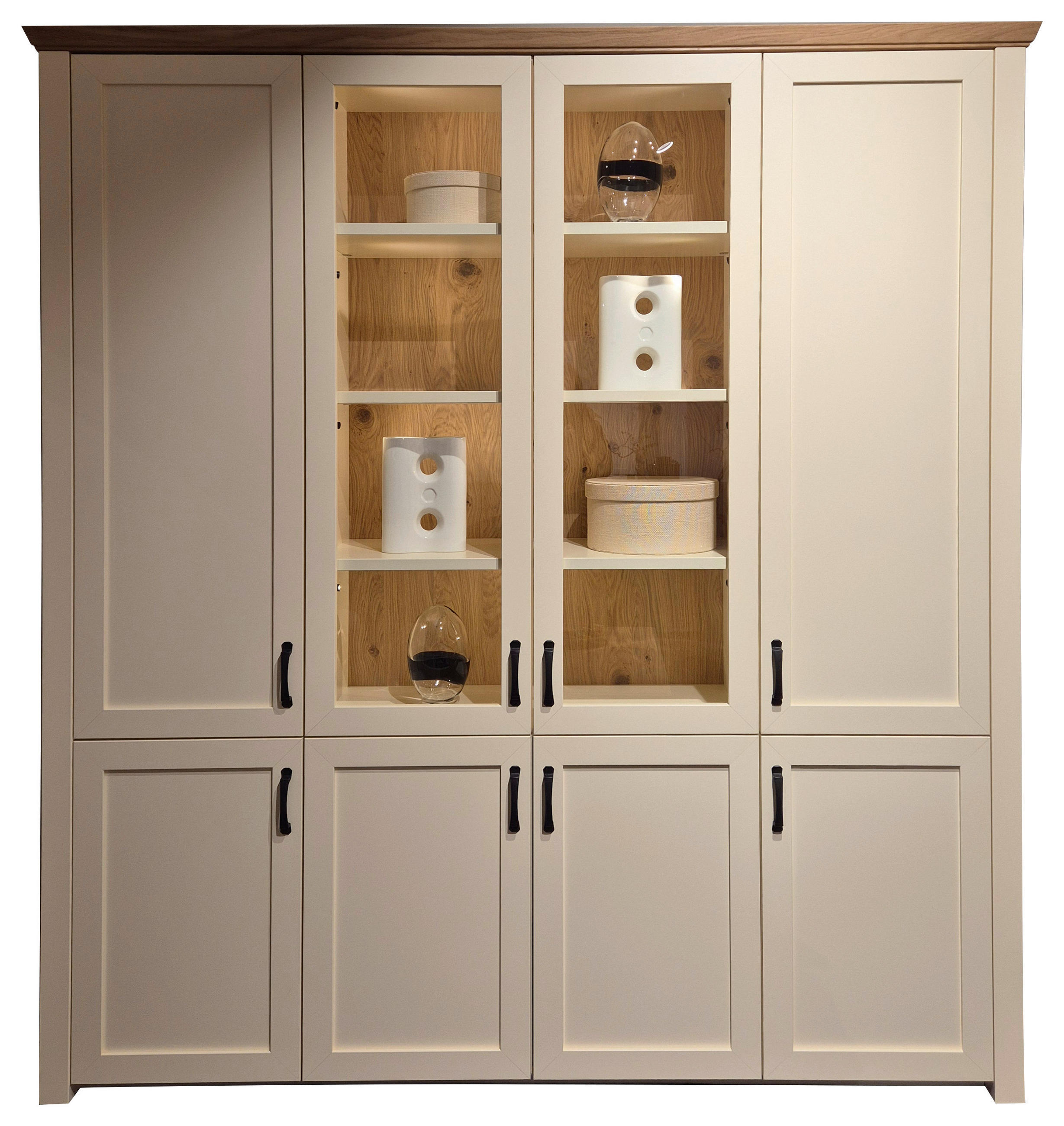 VITRINENKOMBINATION  in furniert Asteiche Creme, Eichefarben - Eichefarben/Creme, LIFESTYLE, Glas/Holz (200/220/43cm) - Landscape