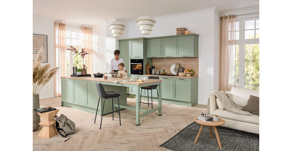 EINBAUKÜCHE   - Eukalyptusholzfarben/Grün, Design, Holzwerkstoff - Novel