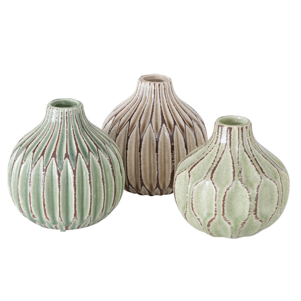 DEKOVASE  - Beige/Hellgrün, Natur, Keramik (11/12cm)