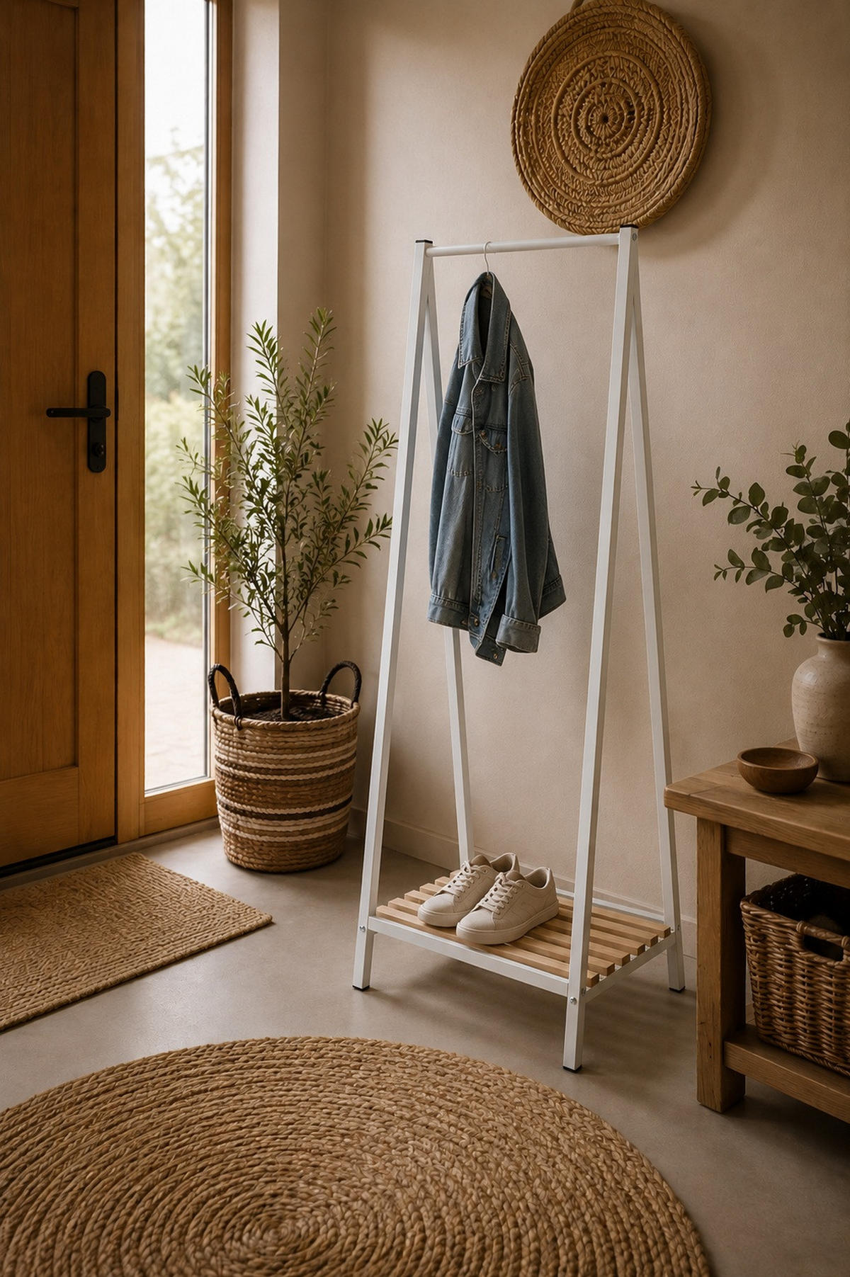 GARDEROBENSTÄNDER in Weiß, Kieferfarben 53/162/42 cm   - Weiß/Kieferfarben, Design, Holz/Metall (53/162/42cm)