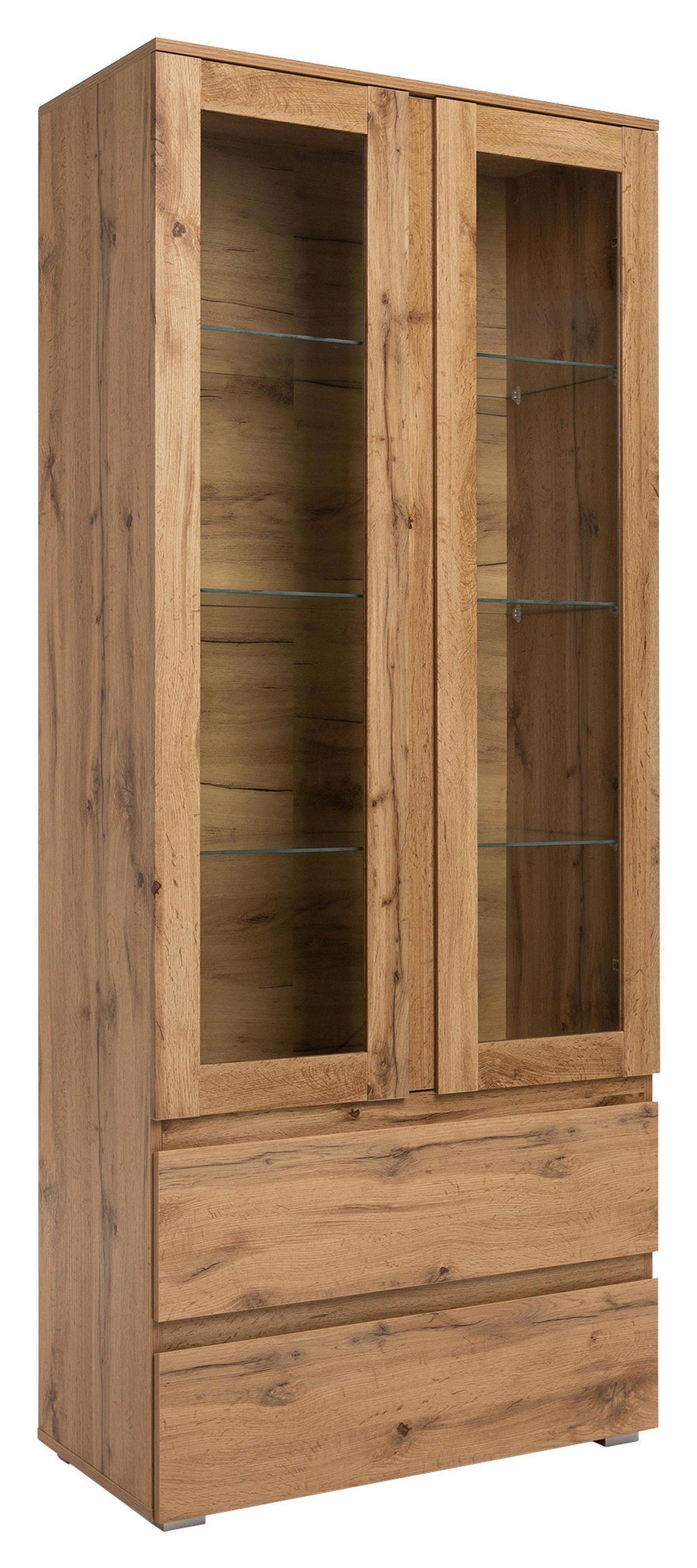 VITRÍNA, farba duba, 80/191/40 cm - farba duba/strieborná, Konventionell, kompozitné drevo/sklo (80/191/40cm) - MID.YOU