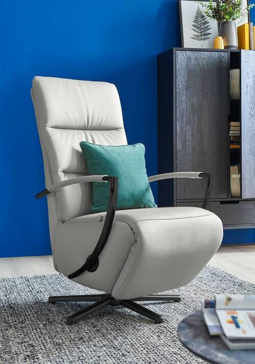RELAXSESSEL in Leder Silberfarben  - Silberfarben/Schwarz, Design, Leder/Metall (64/112/80cm) - Cantus