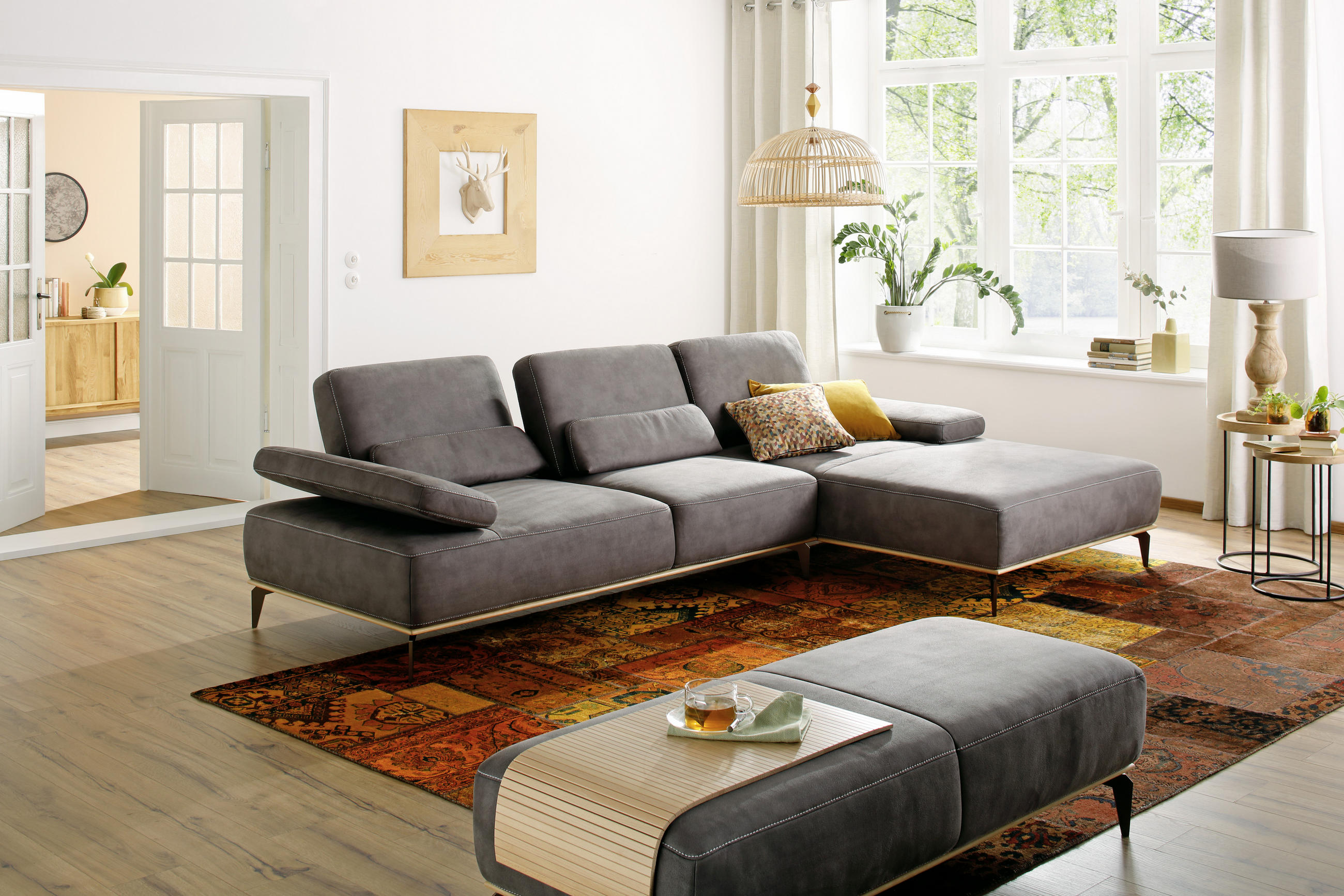 ECKSOFA Mokka Mikrofaser - Beige/Bronzefarben, Design, Textil/Metall (178/298cm) - Valnatura