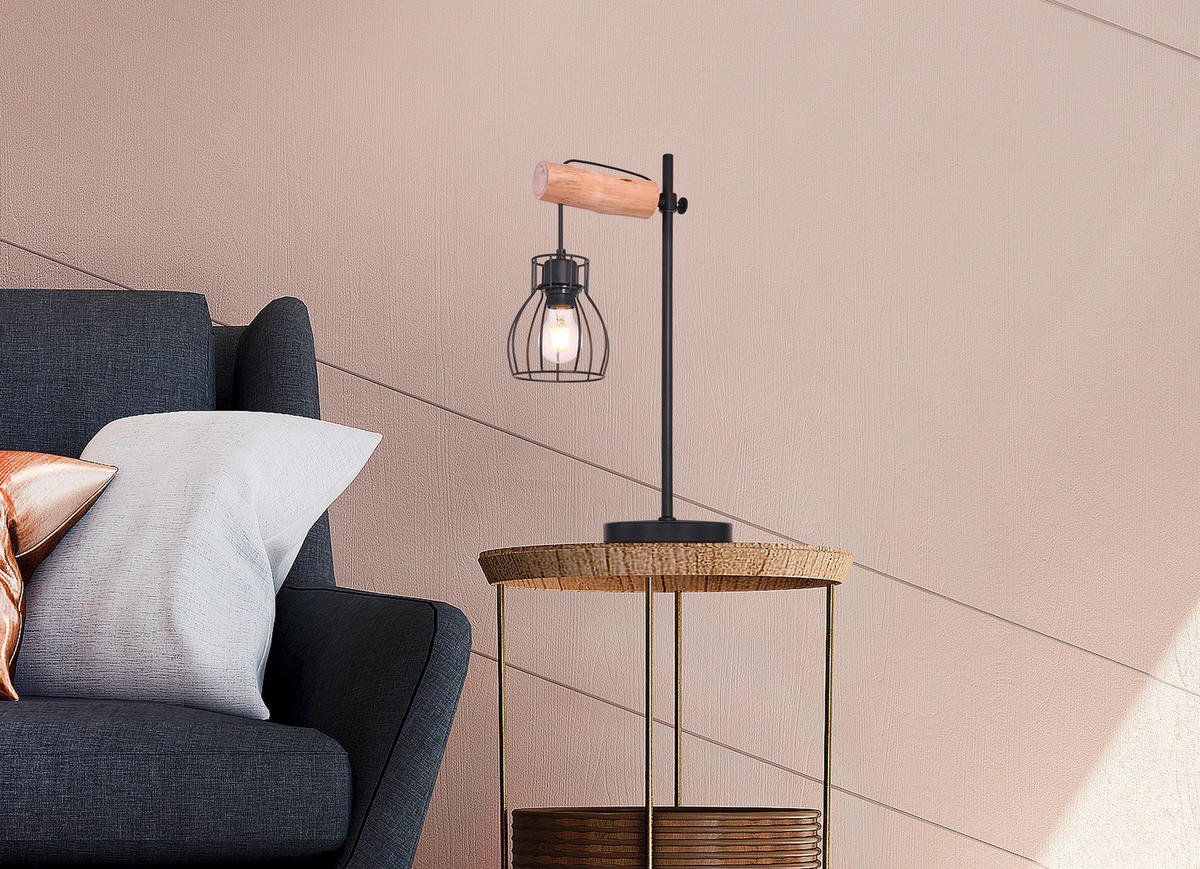 TISCHLEUCHTE - Schwarz/Naturfarben, Design, Holz/Metall (33/55cm) - Marama
