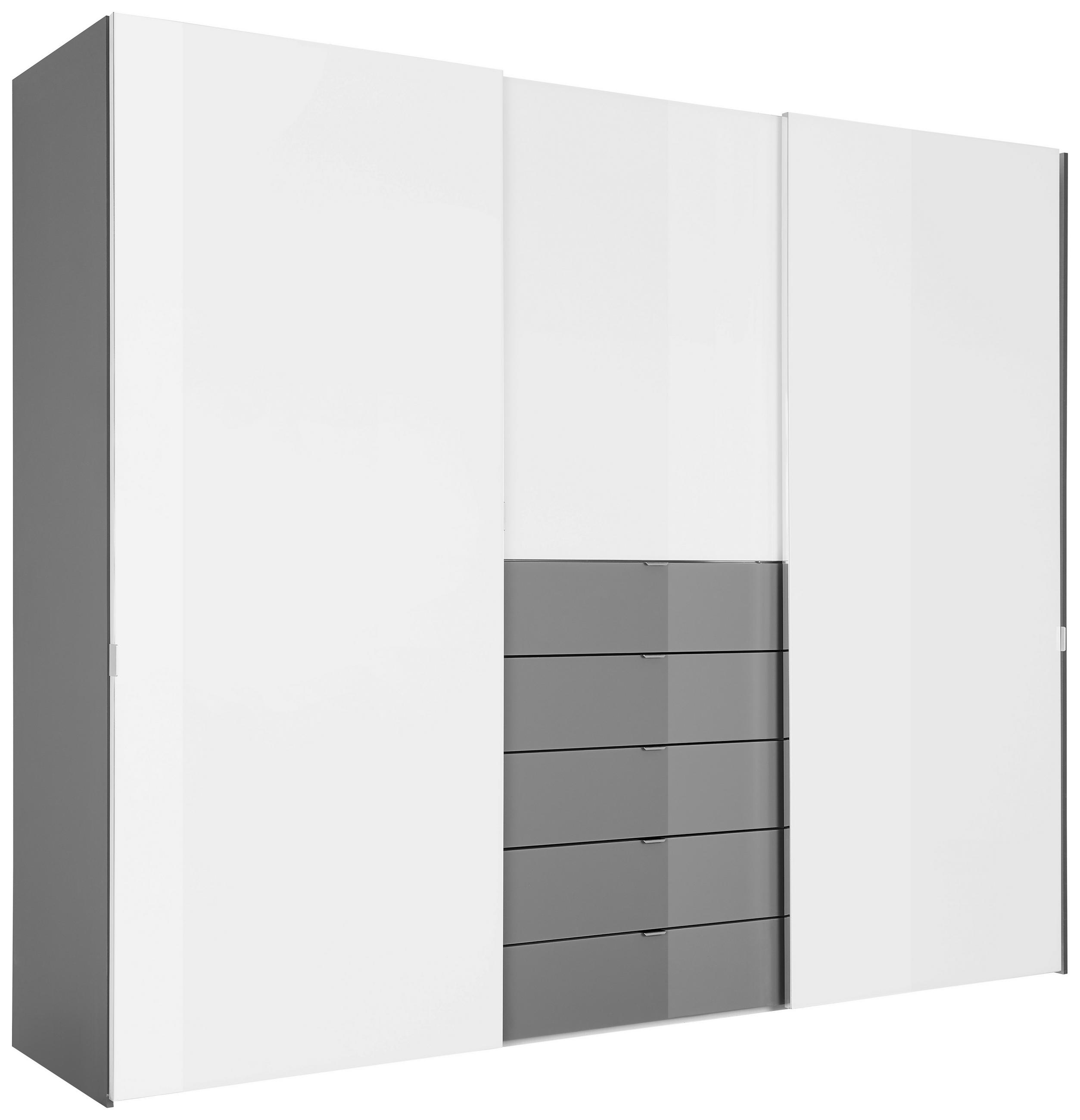 SCHWEBETÜRENSCHRANK  in Grau, Weiß  - Chromfarben/Weiß, Design, Glas/Holzwerkstoff (249/222/68cm) - Moderano