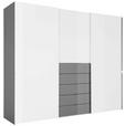SCHWEBETÜRENSCHRANK  in Grau, Weiß  - Chromfarben/Weiß, Design, Glas/Holzwerkstoff (249/222/68cm) - Moderano