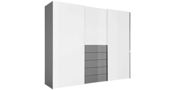 SCHWEBETÜRENSCHRANK  in Grau, Weiß  - Chromfarben/Weiß, Design, Glas/Holzwerkstoff (280/222/68cm) - Moderano