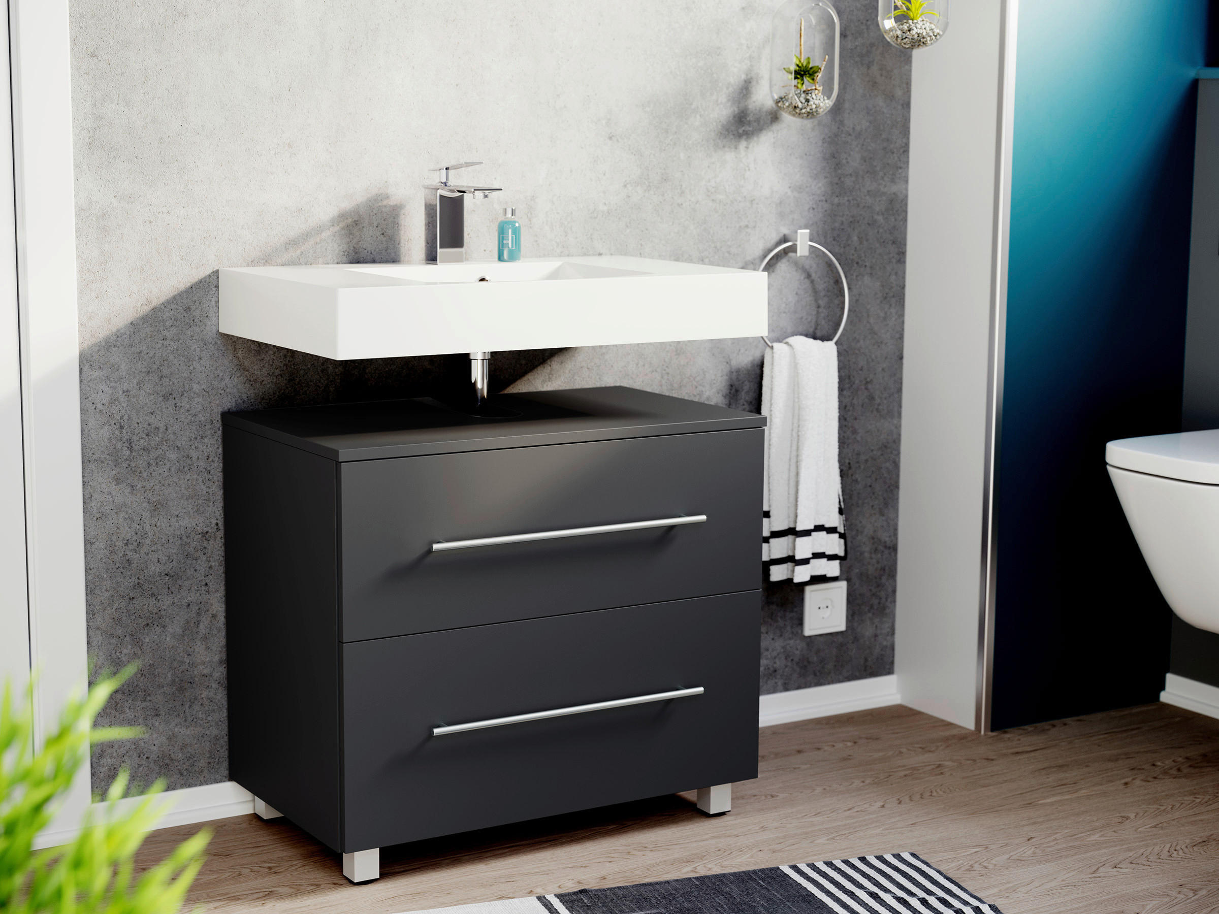 WASCHBECKENUNTERSCHRANK 70/63/41,6 cm  - Silberfarben/Graphitfarben, MODERN, Holzwerkstoff/Metall (70/63/41,6cm) - MID.YOU