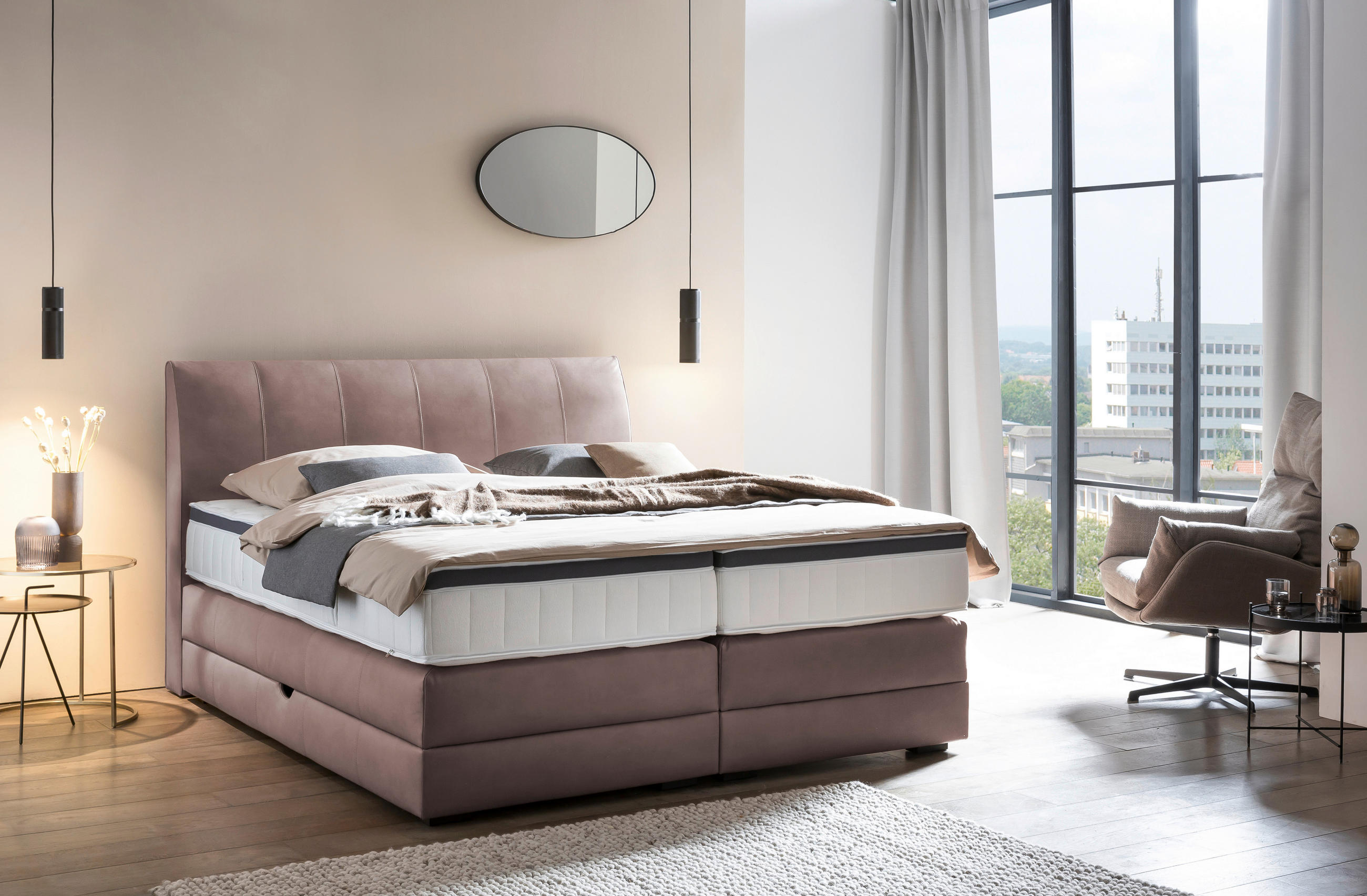 BOXSPRINGBETT 200/200 cm  in Braun, Dunkelbraun  - Wengefarben/Dunkelbraun, KONVENTIONELL, Holz/Textil (200/200cm) - Novel