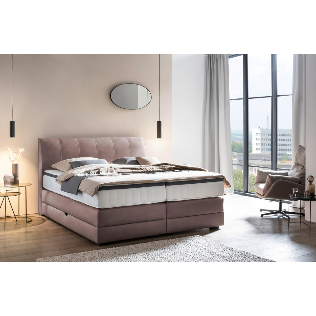 Thumbnail - Novel Boxspringbett, Braun, Dunkelbraun, Textil, Wenge, H3, 7-Zonen, Höhe ca. 27 cm, 200x200 cm, Bettkasten, Federkernma...